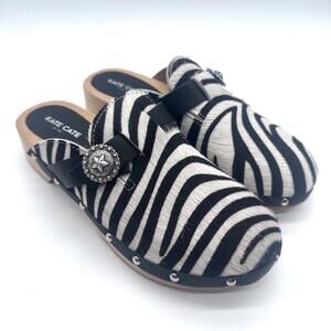 Kate Cate Allegra Zebra Pony Hair Animal Print Boho Western Clogs Shoes  37 6.5